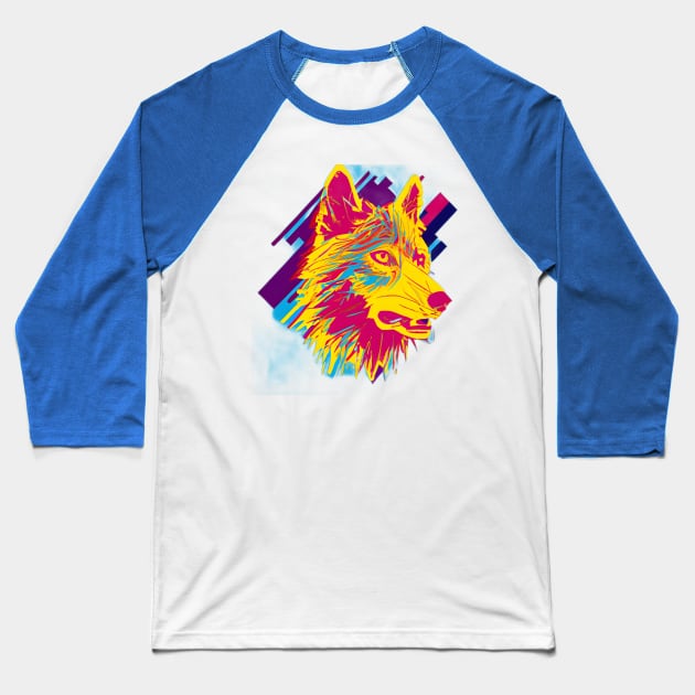 Pop Art Wolf Head Baseball T-Shirt by Chance Two Designs